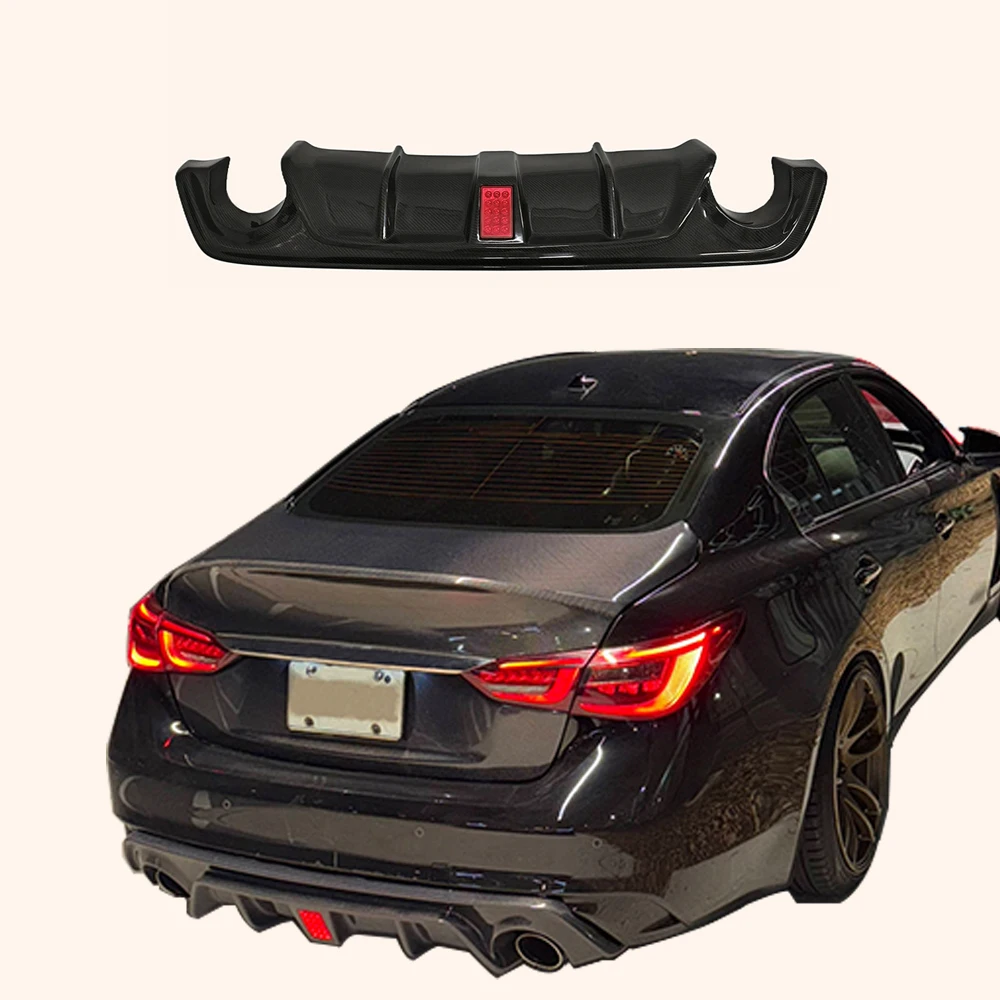 

Car Parts Kits Carbon Fiber Rear Lip for Infiniti Q50 2014-2021 KZ Style Rear Bumper Diffuser Lip W/Light