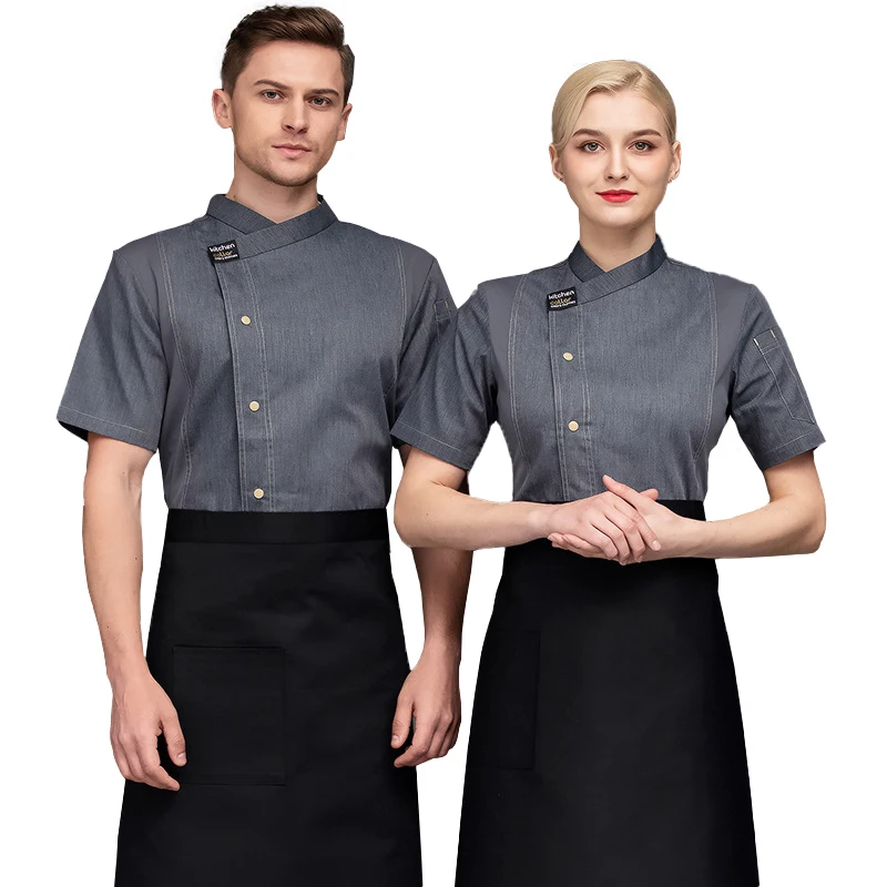 Gray Catering e Cozinha Camisa para Restaurante, Chef de Cozinha, Uniforme de Trabalho Baker, Roupas de Hotel, Cozinheiro Jacket, Macacão Café Garçom