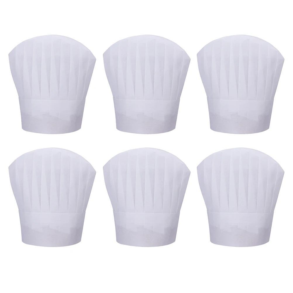 6Pcs Disposable Chef Hats Premium Non-Woven Cooking Hat for Kitchen Restaurant Bbq Baking Grilling Uniform Accessory