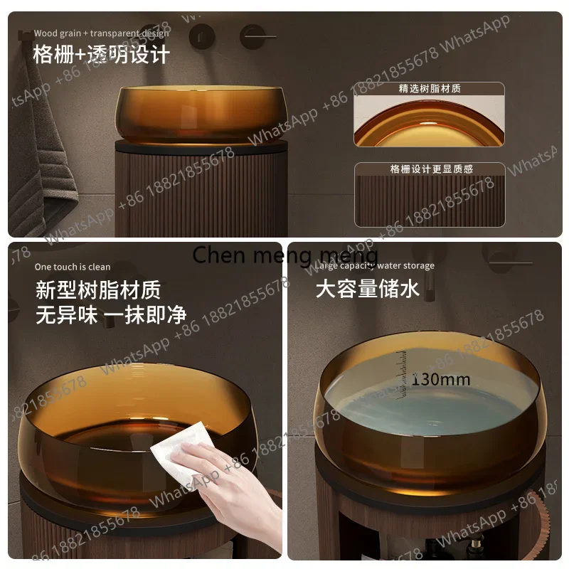 Round artificial stone transparent column basin Hotel home bathroom integrated independent floor sink basin