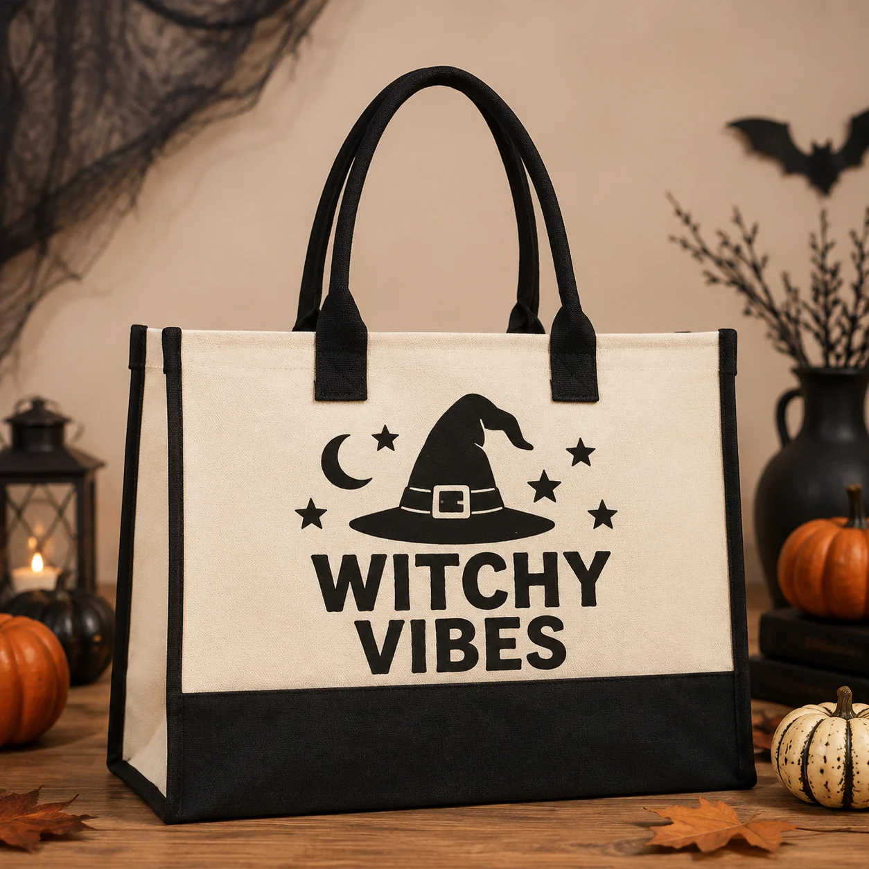 Reusable Halloween Canvas Tote Bag Name Pumpkin Ghost Print Large Capacity Shopping Handbag For Women Kids Halloween Party Gifts