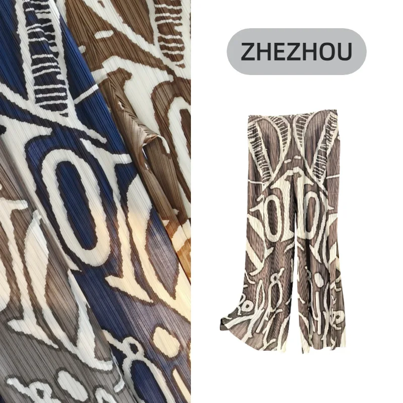 Miyake Folds 2025 New Trousers Women's Printed Loose Fashion Design High-waisted Straight Trousers Comfort Casual Trousers