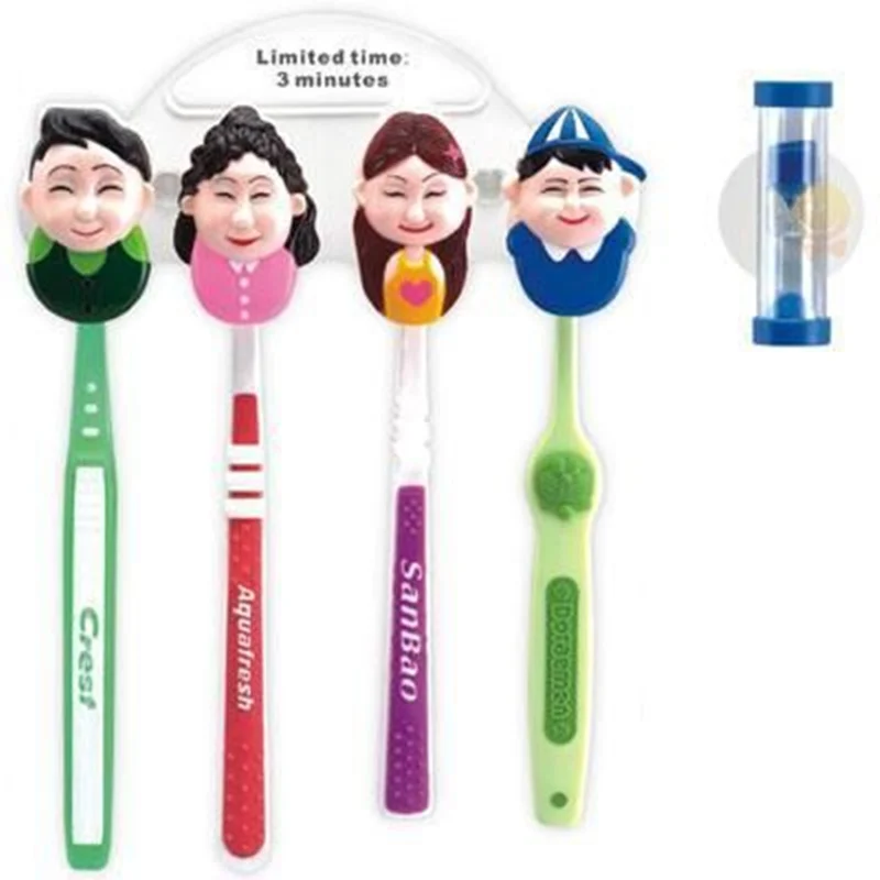 Happy family cartoon hourglass toothbrush holder with sucker classification portraits Toothbrush storage rack for bathroom kit