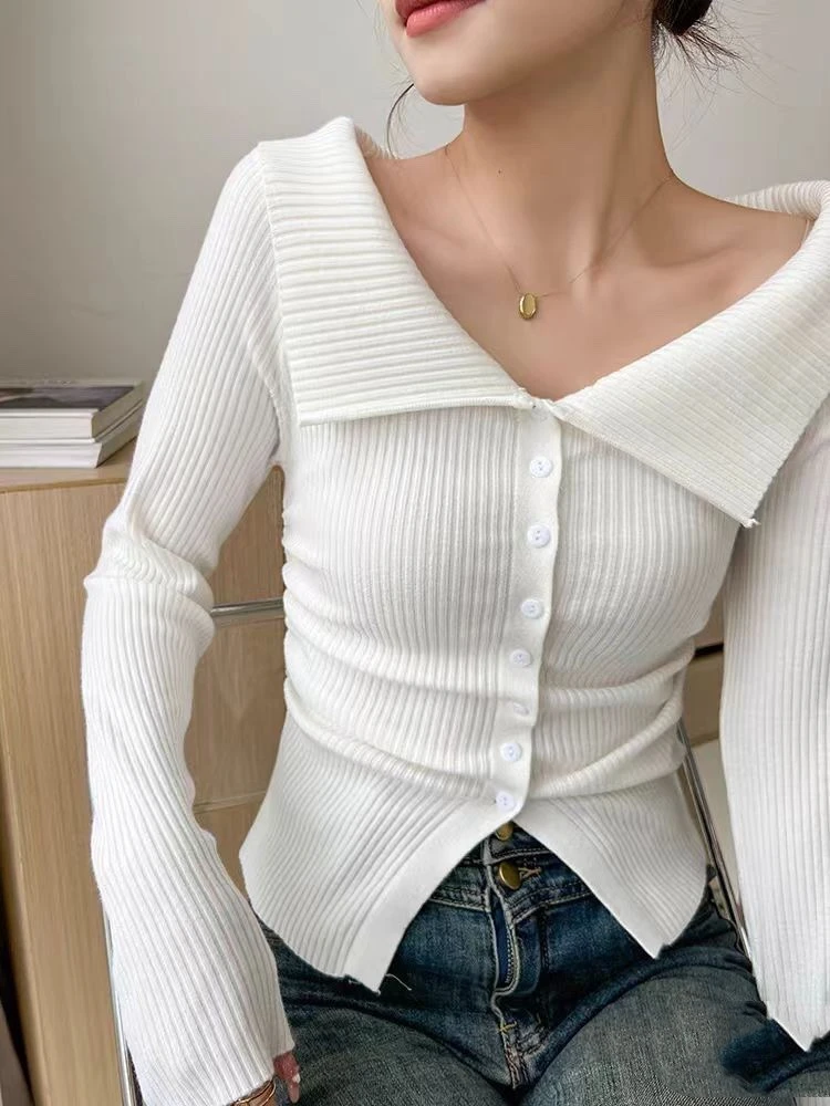 Kardigan damski Cropped Knitted Temper Off-shoulder Chic French Style Slim Fit All-match Daily Trendy Sweet Sexy Girls Autumn