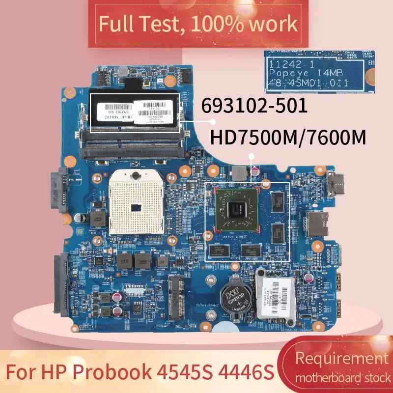 For HP Probook 4545S 4446S Notebook Mainboard 11242-1 216-0833002 683599-501 693102-601 AMD Laptop Motherboard Tested
