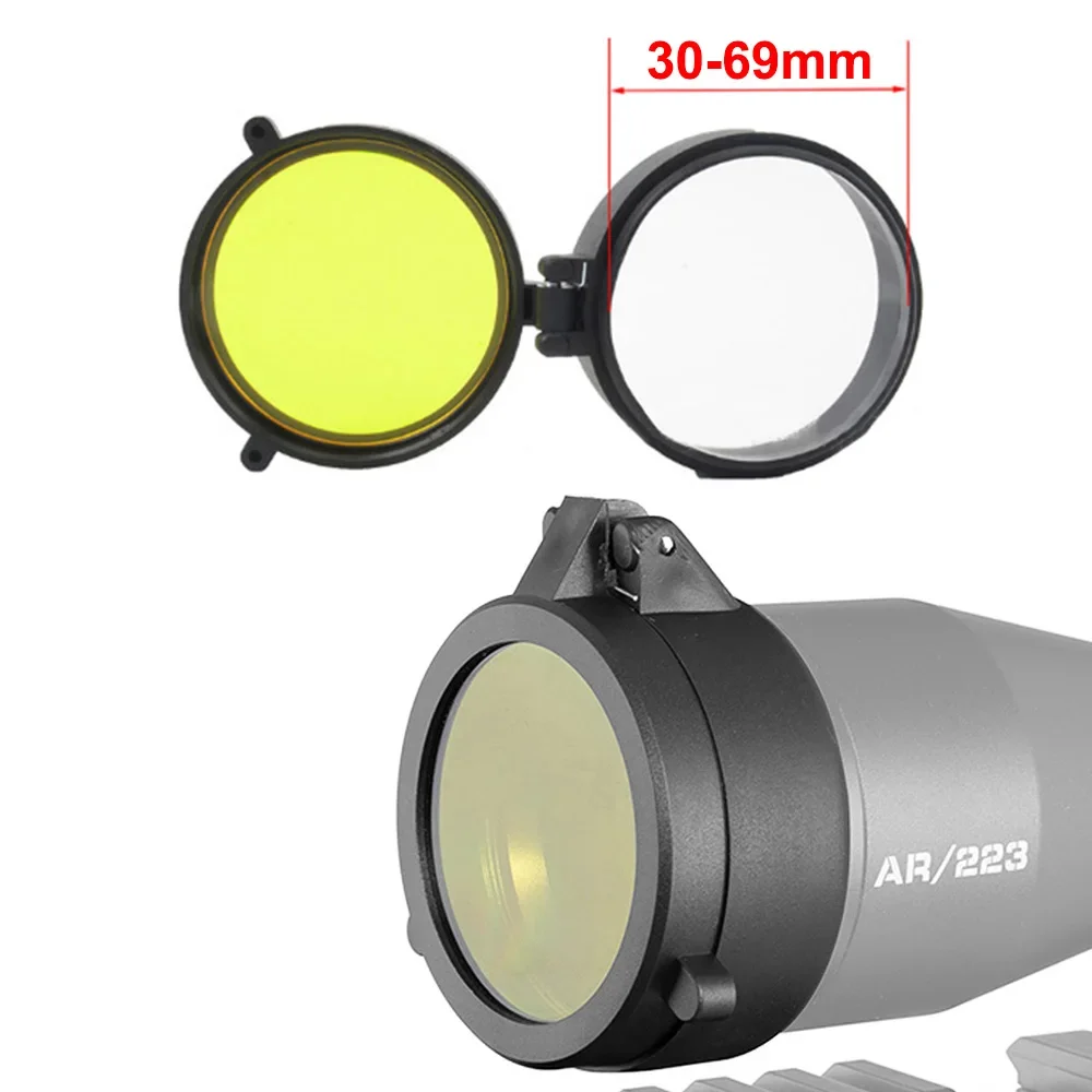 Rifle Scope Lens Cover Quick Flip-open Optical Lens Protective Cover for 30-69mm Caliber Scopes Dust Cover Hunting Accessories