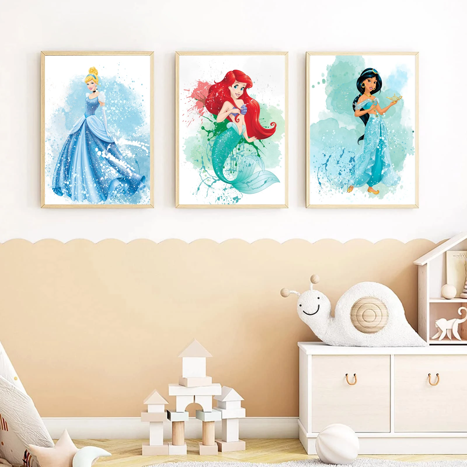 

MINISO Disney Princess Print Poster Watercolor Fairy Tale Princess Canvas Poster Girl Gift For Baby Girl Room Girl Room Decor