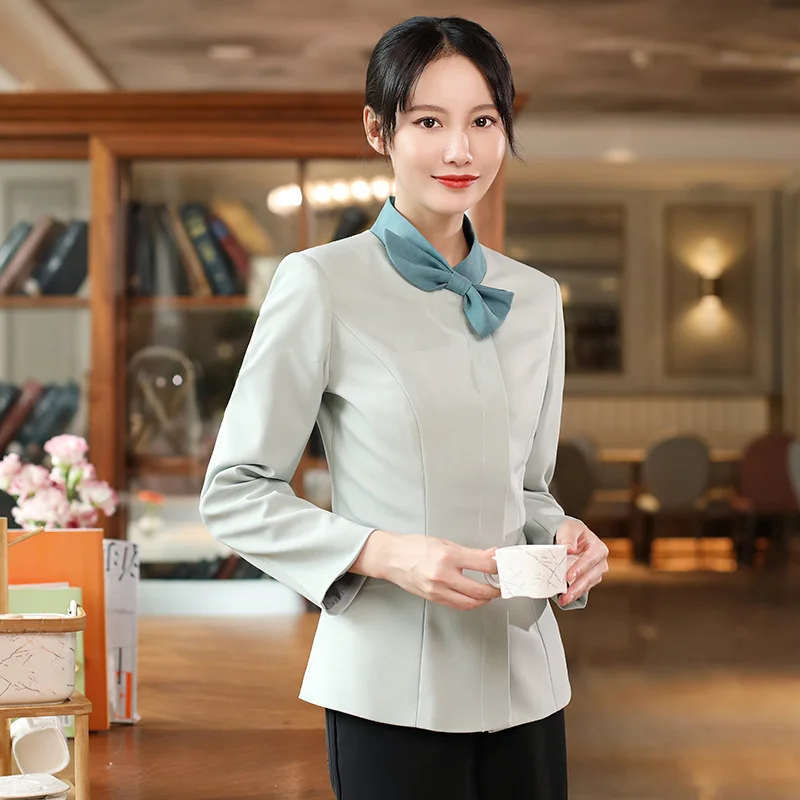 鍋レストランウェイター作業服トップケータリング茶室ホテルレストラン食品配達スタッフ秋冬長袖 Wor