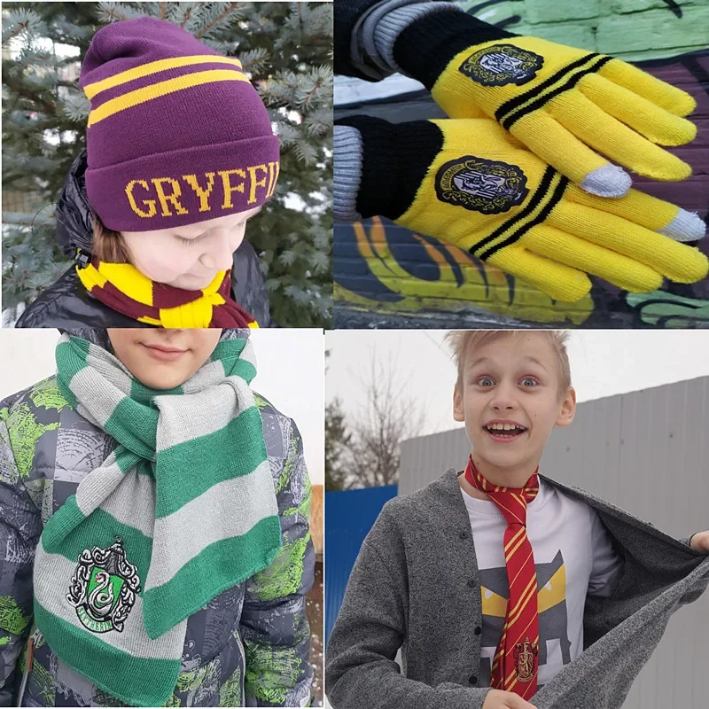 Child Adults Slytherin Tie College Style Cosplay Costume Gryffindor Hufflepuff/Ravenclaw Necktie Scarf and Gloves Party Supplies