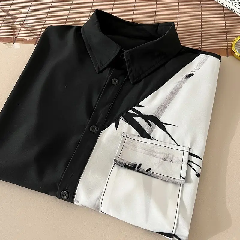 New Chinese Style Ice Silk Short Sleeve Shirt Men's Summer Thin Loose National Style Trend Brand Patchwork Coat