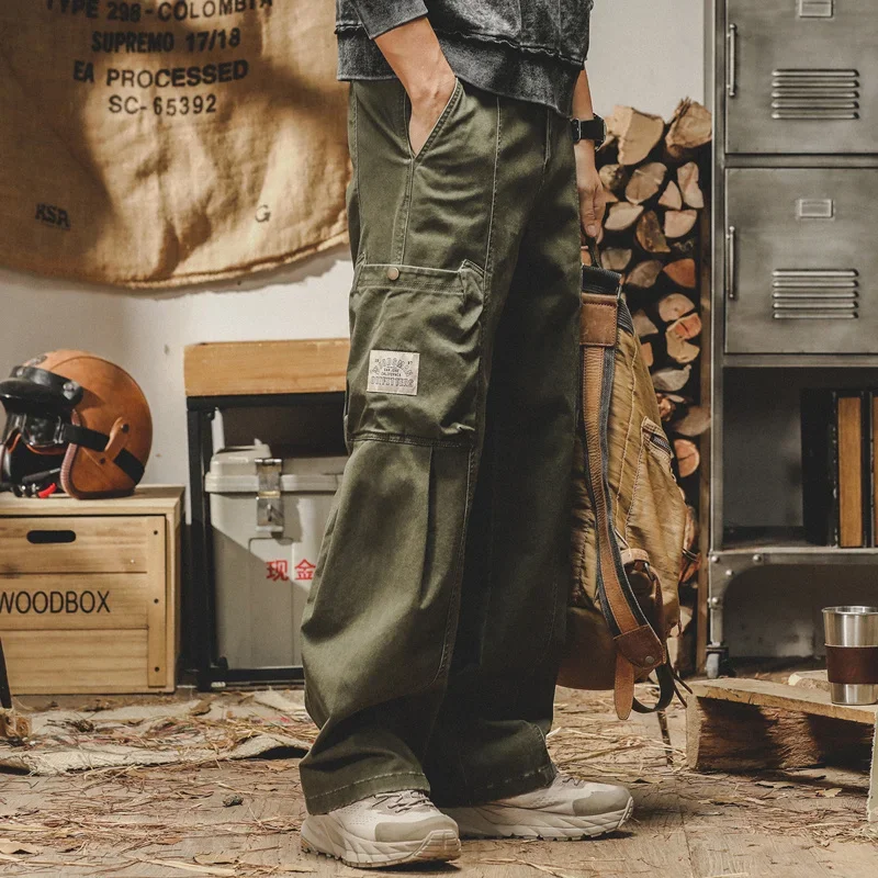 NewMilitary Multi-pocket Cargo Pants For Men Autumn Casual Tactical Baggy Trousers Y2K Vintage Appliques Wide Leg Sweatpants