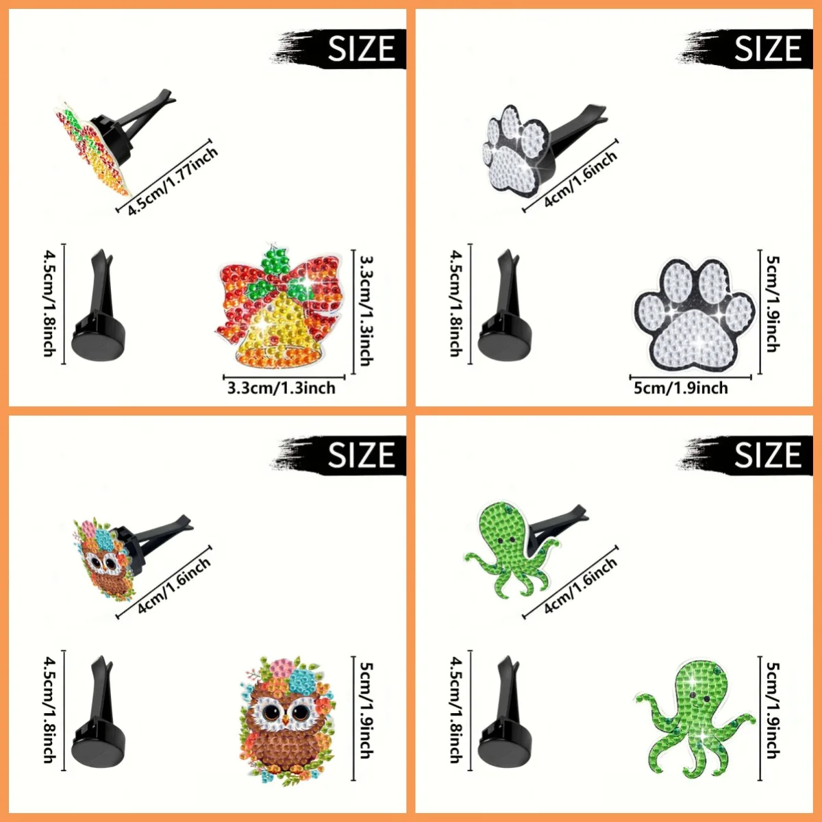 6-Piece Diamond Painting Kit, Car Decoration Animals, Snowman Pattern, Acrylic Material, Car Interior Decoration, Holiday Gifts