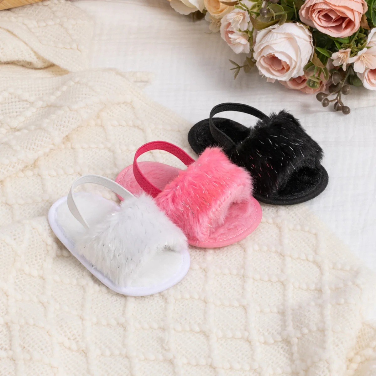 

Hot Sale Soft Bottom Breathable Baby Shoes 0-18 Months Simple Elastic Walking Shoes Indoor Baby Girls Non-slip Fur Sandals