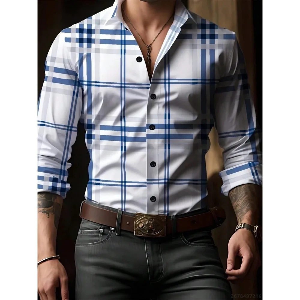 

Мужская рубашка из 100% полиэстера с длинным рукавом, в полоску, с 3D цифровой печатью, для активного отдыха, повседневная, удобная, весенняя