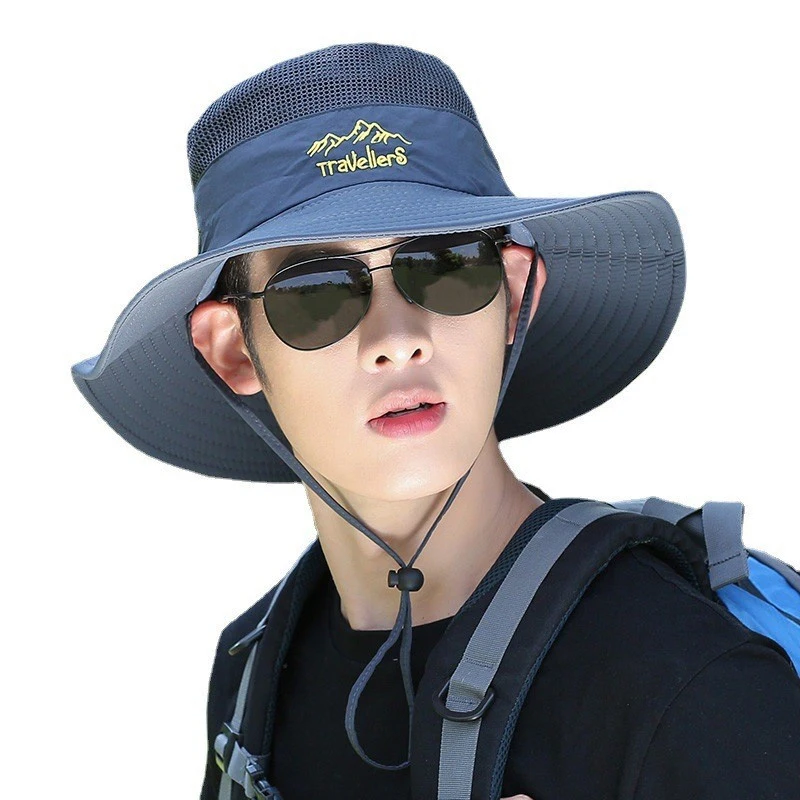 Summer Men Camping Big Brim Sun Protection Fisherman Hat Outdoor Riding Mountaineering Fish Hat Hiking Breathable Hat image 5