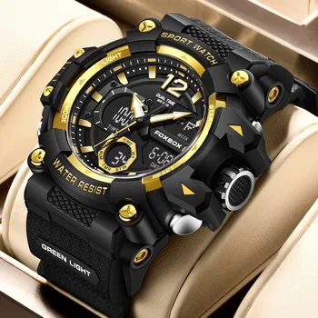 FOXBOX luxury LED display men wristwatch luminous sports man watch waterproof military quartz male clock Relogios Masculino + box