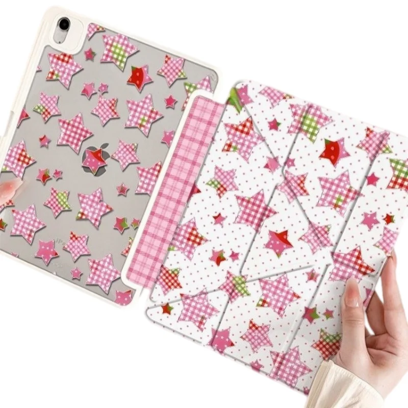 Grid Pattern Star Dot Print Pen Slot Tablet Case For iPad 2026 Air 8 7 6 4 3 2 1 Pro 2024 11in 12th 11 10 9 8 7 6 5th Cover