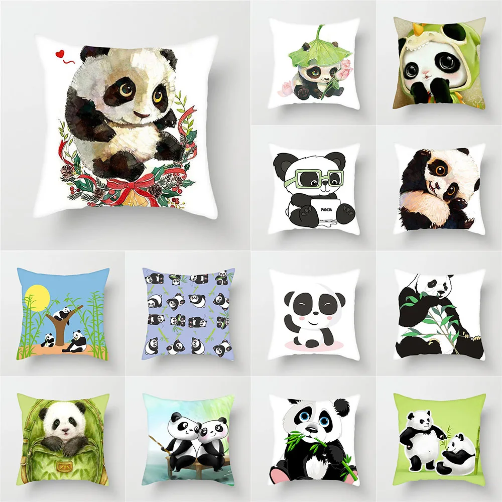 Cute National Treasure Panda Print Pattern Polyester Cushion Cover for Home Living Room Sofa Decoration Pillow