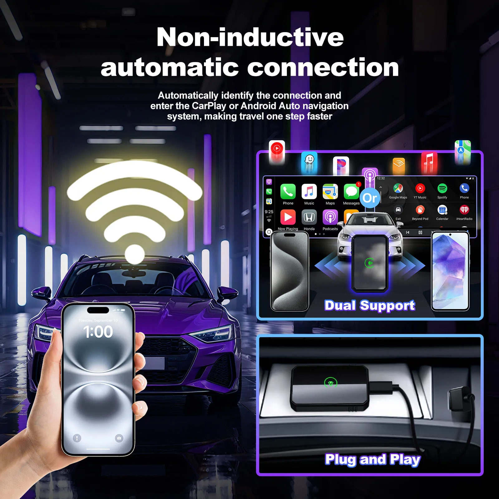 X-YUNS 2025 NEW 2in1 Wireless Carplay Android Auto Adapter Smart Mini Box WIFI BT Dongle Auto Connect For Most Vehicle Models - Image 3