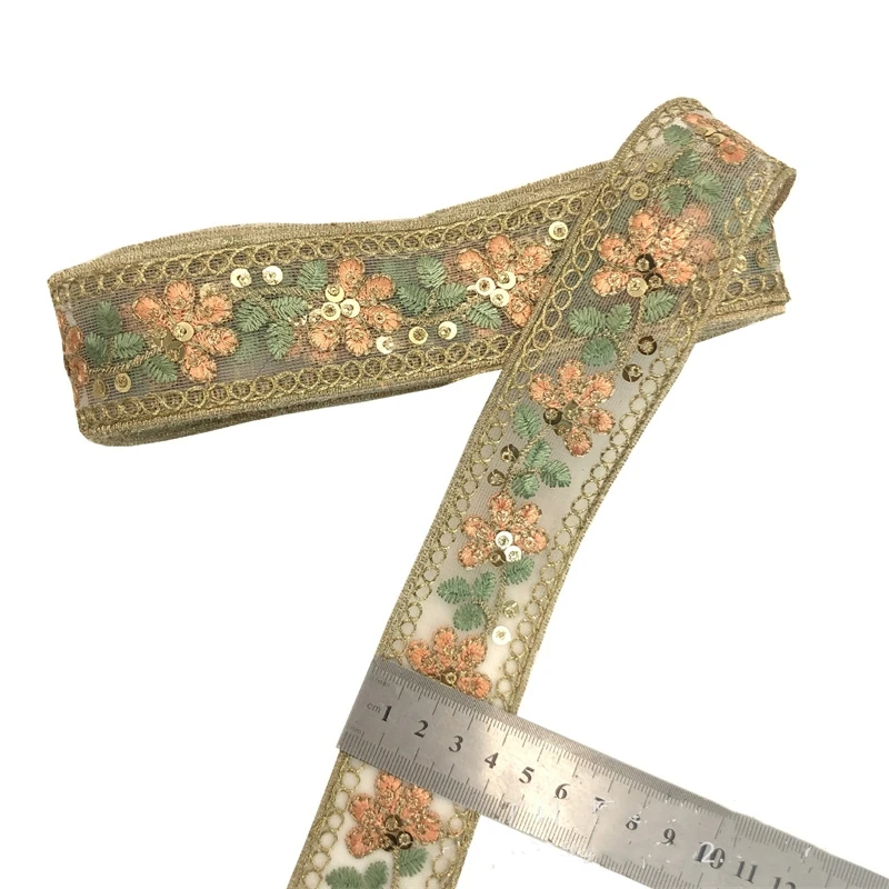 1 Yards Sequin Embroidery Lace Ethnic style Ribbon Lace Clothing Barcode Trims