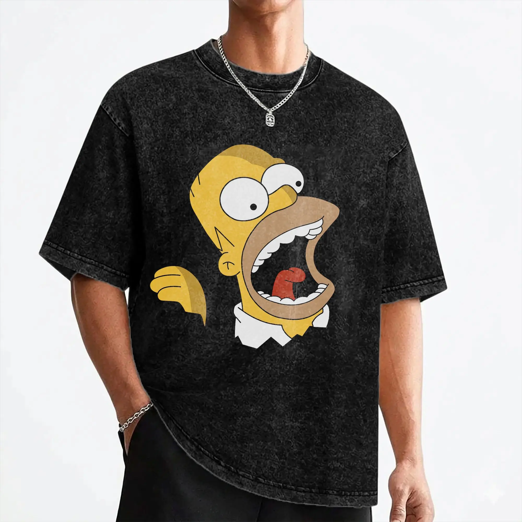 Cartoon The S-Simpsons T Shirts Washed Short Sleeve Oversize T-Shirt  Fashion for Men Women Streetwear Summer Tee Shirt