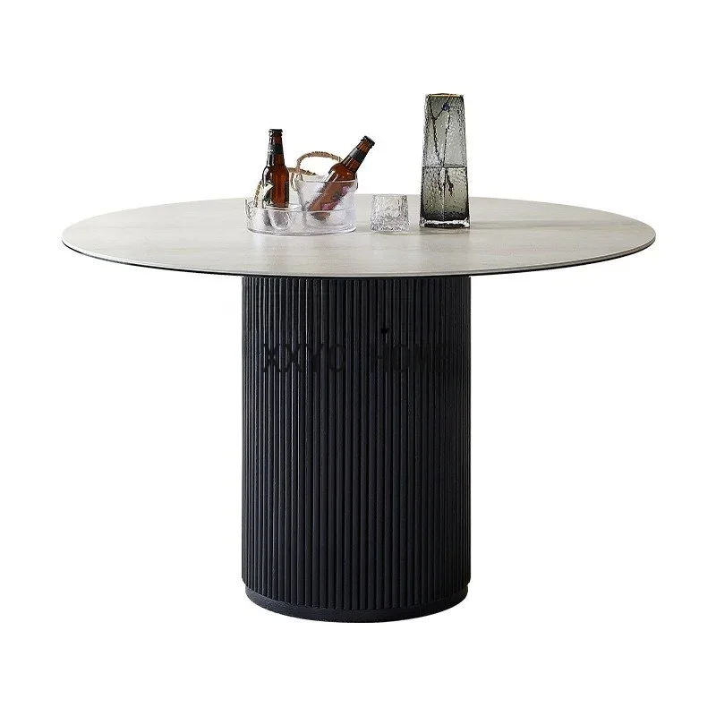 Mesa de comedor redonda de madera maciza nórdica, mesa de centro para apartamento pequeño, placa de piedra de cueva minimalista, mesa de comedor de estilo brumoso