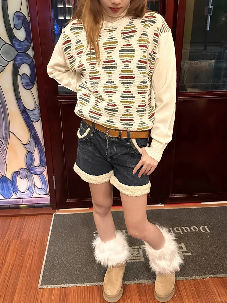 جينز RORIRI رقيق الربط الأمريكي Y2k شعر أبيض عتيق مقسم ​ ​ شورت عصري للفتيات الساخنة القديمة ملابس جينز عالية الخصر Gyaru