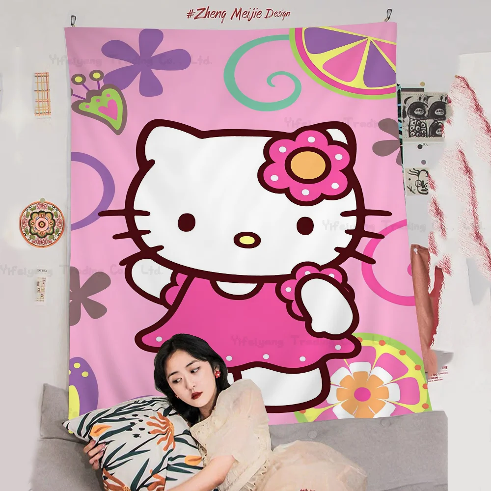 

Lovely H-Hello Pink Cat Printed Large Wall Tapestry Indian Buddha Wall Decoration Witchcraft Bohemian Hippie Decor Blanket