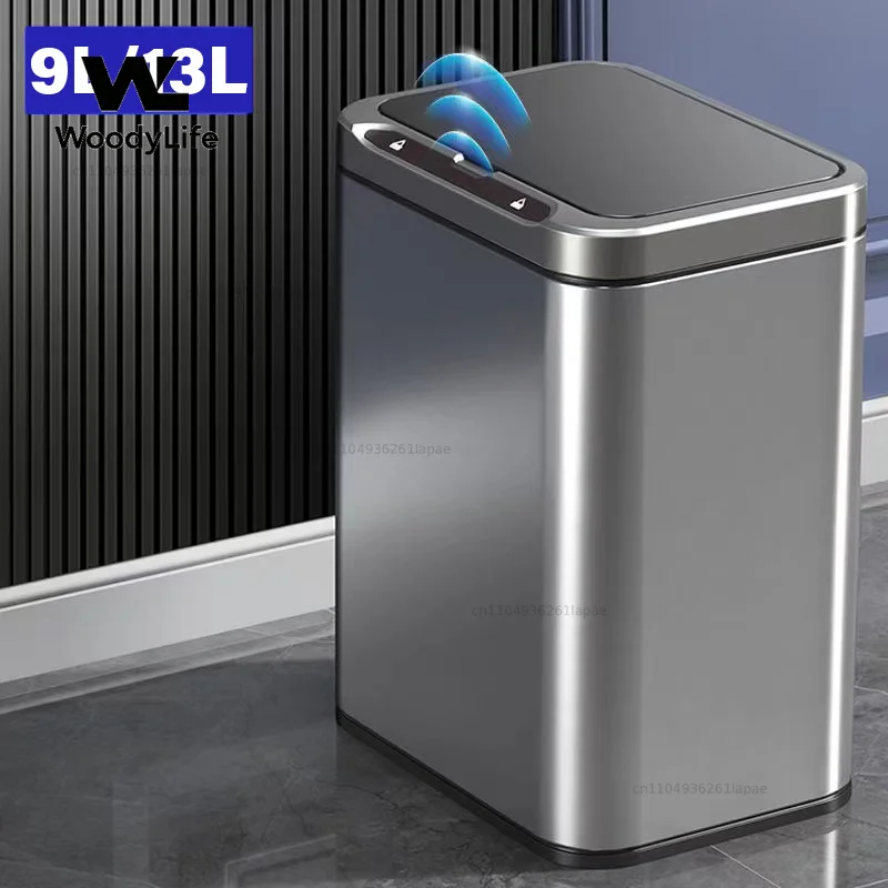 Stainless Steel Kitchen Trash Bin Automatic Sensor Smart Trash Cans Toilet Smart Garbage Bucket Waste Bins Dustbin 9/13L