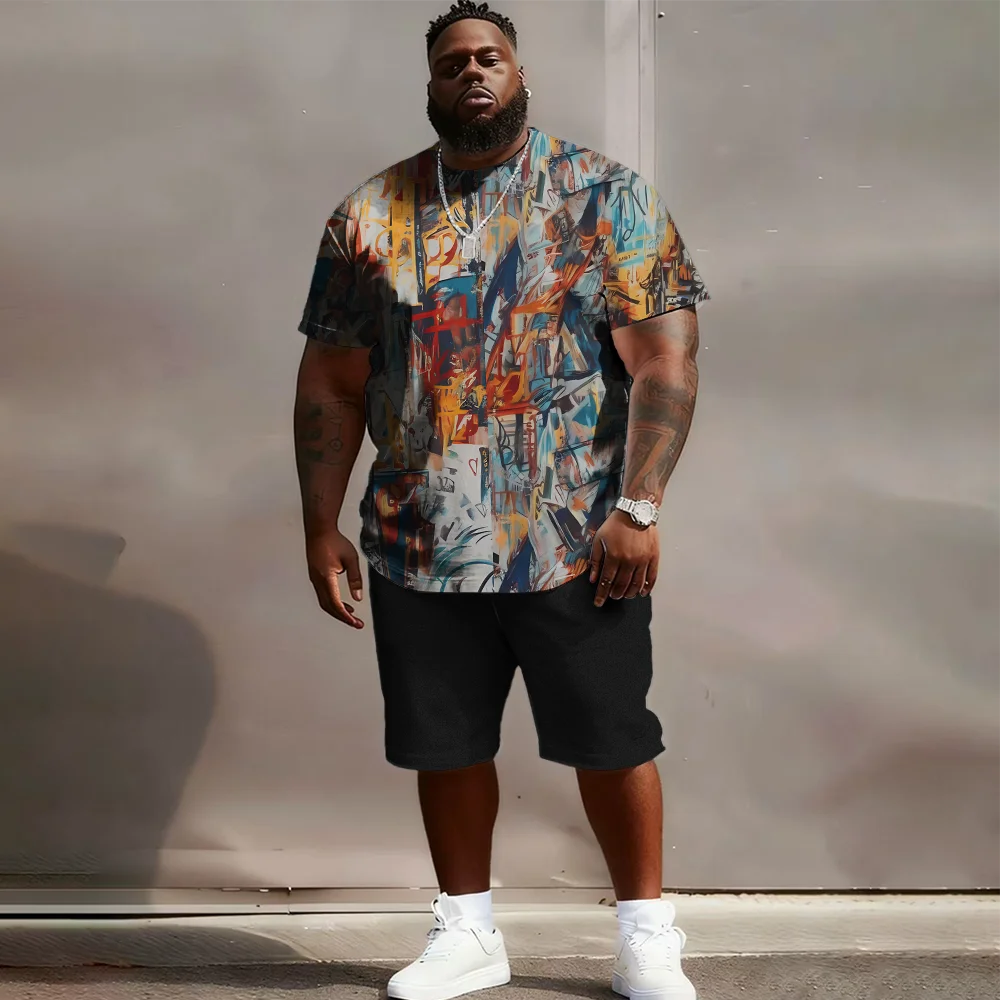 

S-9xl plus size Big & Tall Short Sleeve Set with Iridescent Flair - Lightweight Cotton Blend, Minimalist Rainbow Sheen,