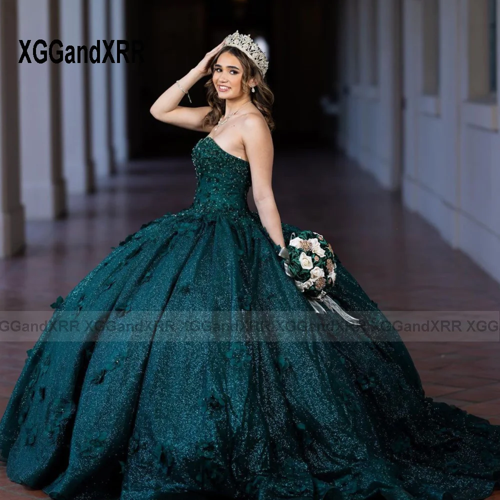 Customized Dark Green Quinceanera Dresses 2024 Appliques 3D Floral Sweetheart Sweet 16 Dress Vestidos De 15 Años Birthday Party