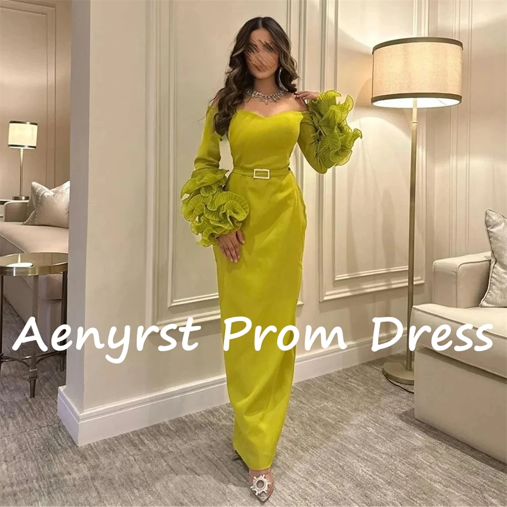 Aenyrst Groen Off The Shoulder Sweetheart Prom Jurken Zeemeermin Lange Satijnen Avondjurken Vloerlengte Etentje Feestjurk