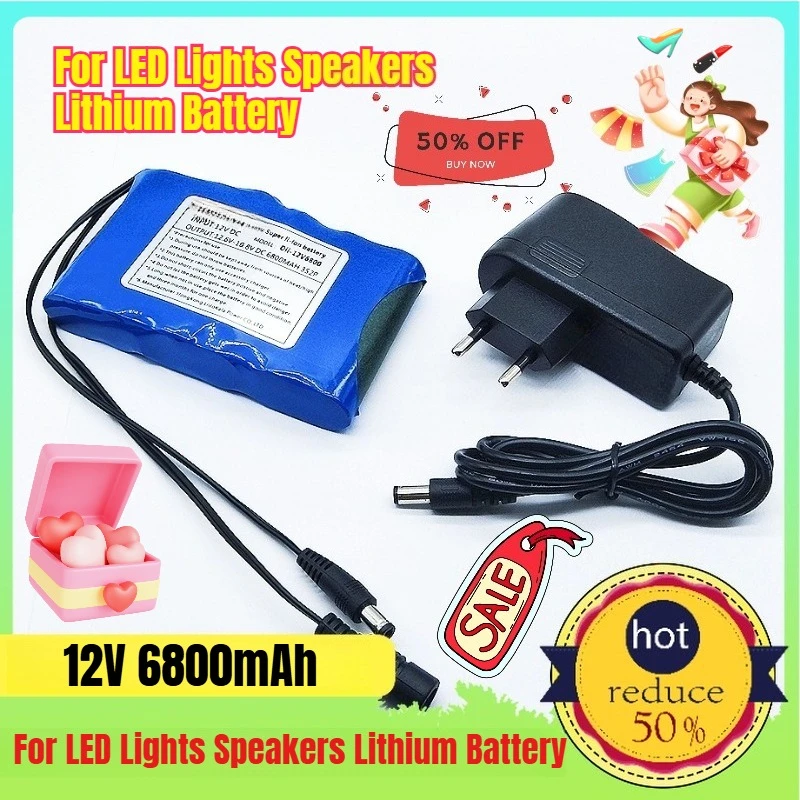 

12V 6800mAh 18650 Lithium Battery Pack for LED Lights Speakers Rechargeable Batteries