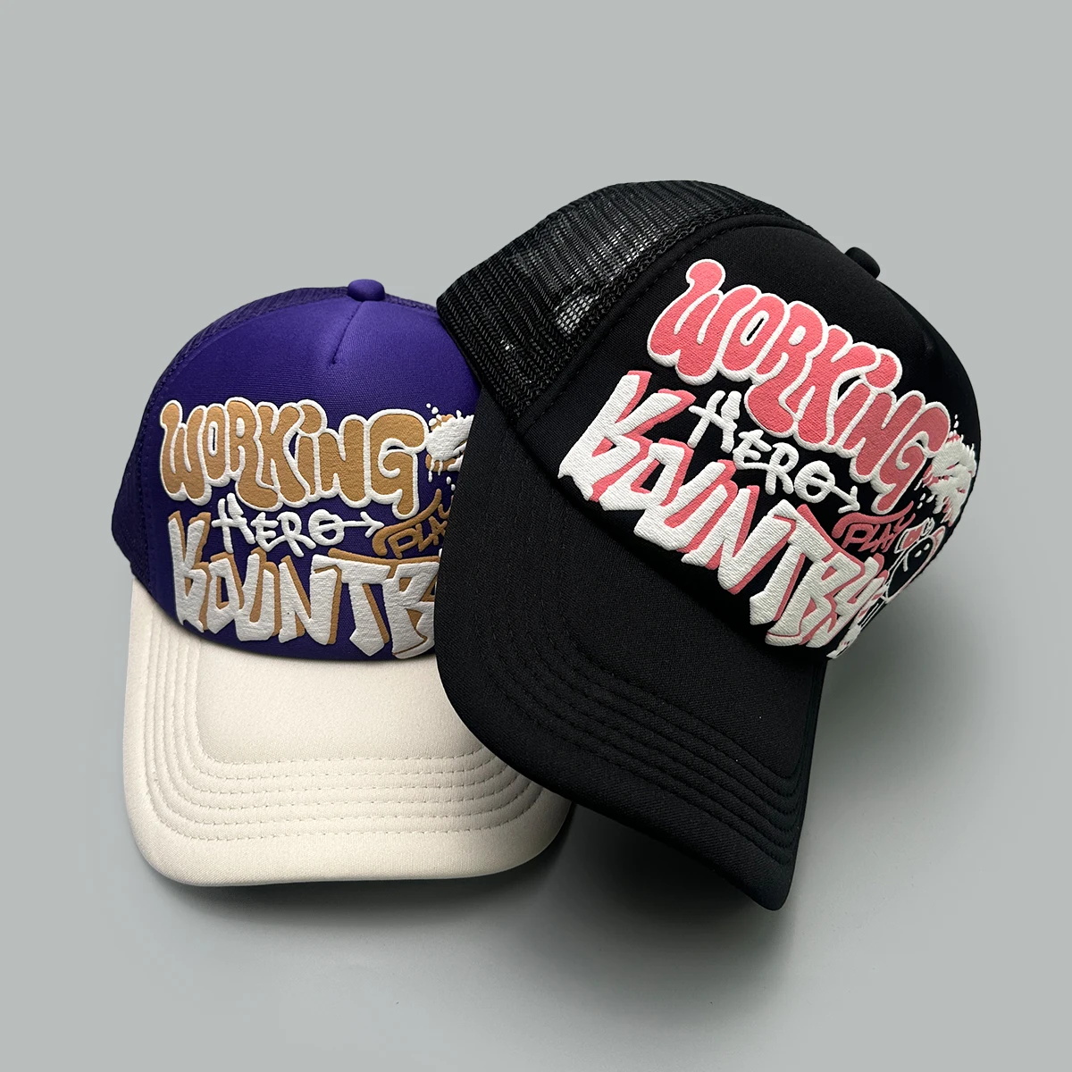 Cartoon Character Graffiti Printed Letter Baseball Hats New Unisex Sunshade Color Block Breathable Versatile Mesh Trucker Caps