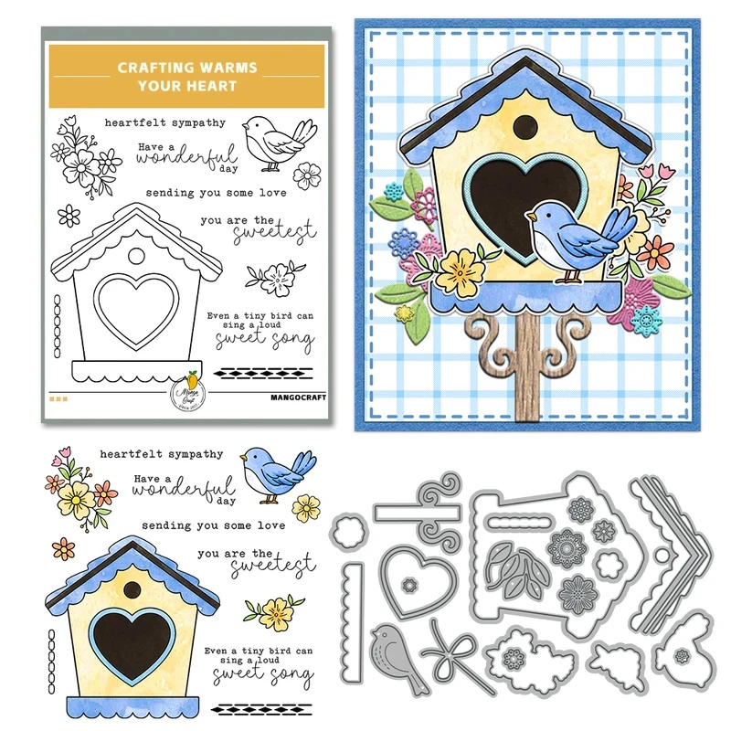 Flowers Birds And Nest Cutting Dies Clear Stamp DIY Scrapbooking Metal Dies Silicone Stamp For Cards Albums Decor