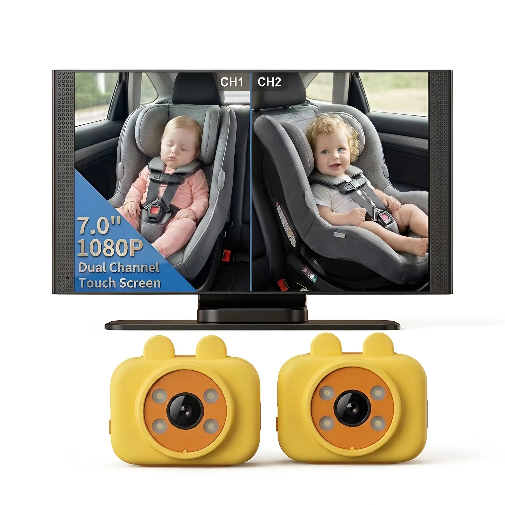 Baby Car Camera 7-Inch 2CH 1080P HD DVR Recording Easy to Install, Touchscreen 150° Wide Angle Rear Facing Backseat Cameras Kit