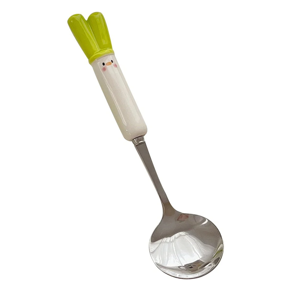 Ceramic Spoon Smooth Cute Student Set Spoon Set Tableware Cartoon Durable Green Onions Comfortable Grip Fork Thick Easy To Clean