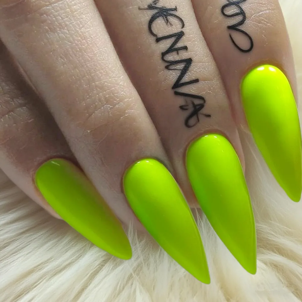 

2 Sets Long Stiletto Fake Nails With Glue Sticker Bright Yellow Acrylic False Nail For Woman DIY Finger Tips Manicure Kits