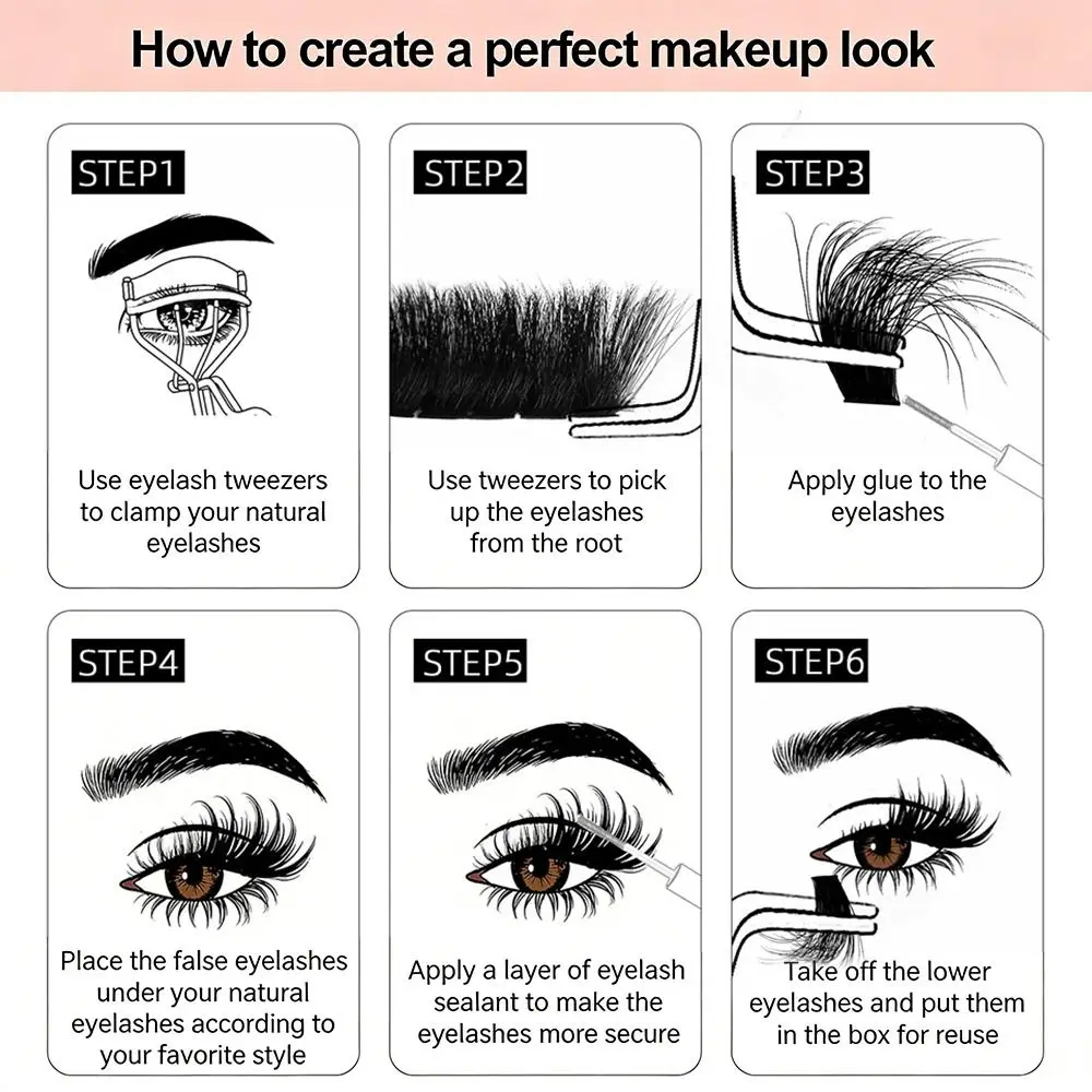 Reusable Lashes D Curl False Eyelashes Mega Volume 10-24mm Mix Length Lash Clusters Eyelash Extensions Makeup Enhancement