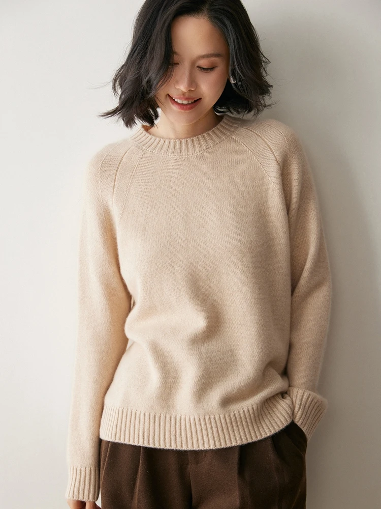 

Шикарный свитер, женский пуловер с длинными рукавами реглан, вязаный осенне-зимний свитер из 100% кашемира, одежда с круглым вырезом, толстые теплые базовые топы