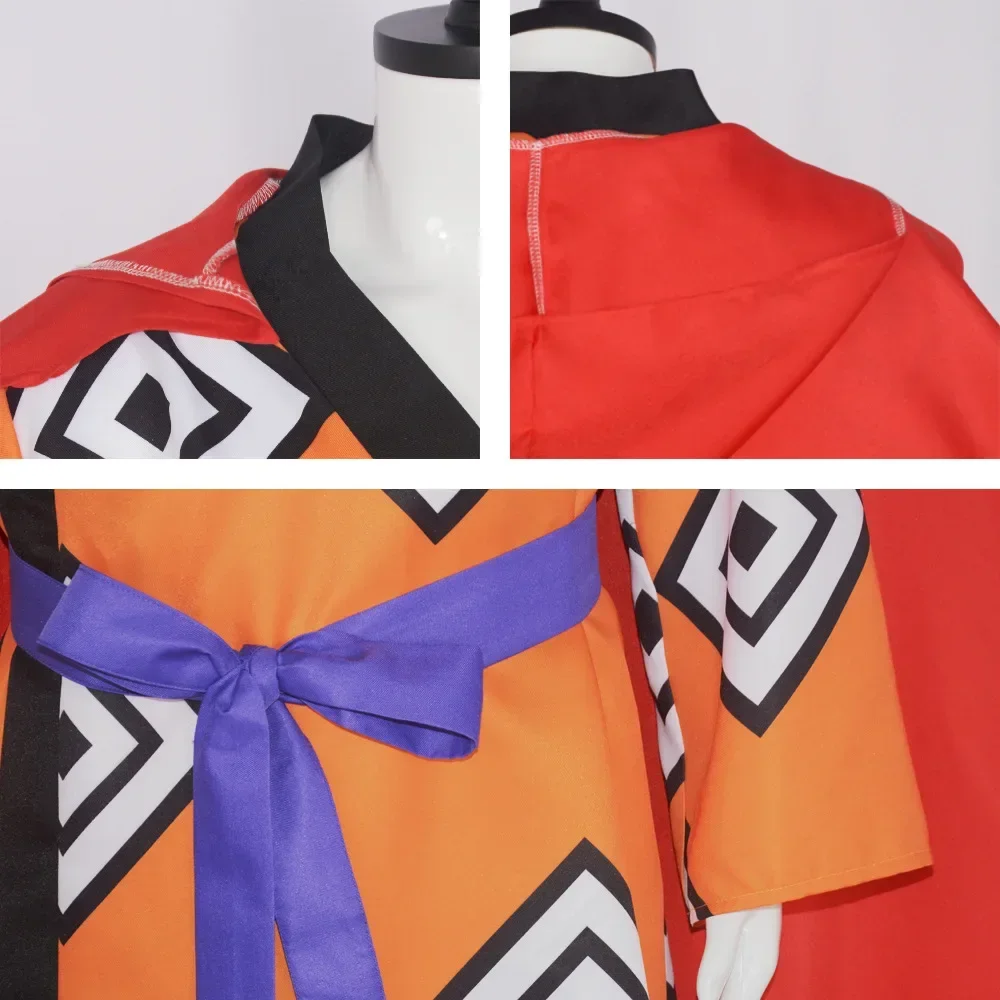 Anime Whale Shark Man Jinbe Costume Cosplay Adulto Unisex Arancione Kimono Rosso Abito Mantello Vestito Halloween Festival Party Performance