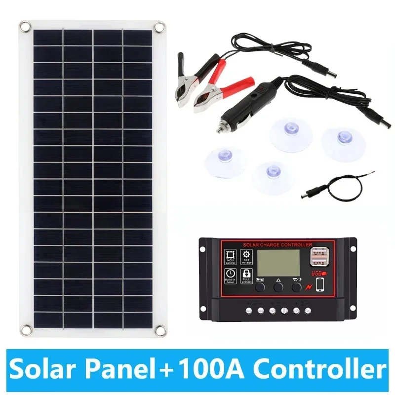Outdoor Solar Power Kit 20W‑1000W 12V 10A‑100A Controller Easy Install for RV Caravan Phone Home Camping Battery Use