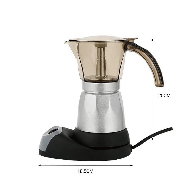 480W Electric Italian Coffee Maker Percolator for Home Silver 300ml 6 Cups Electric Coffee Maker Aluminum Mocha Pot