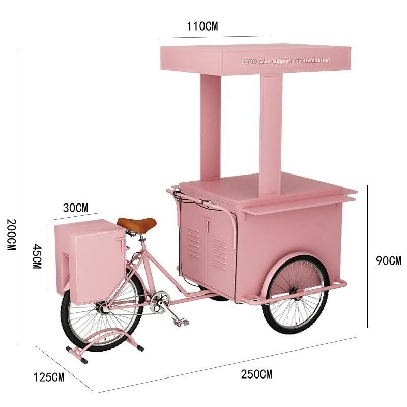 Three-wheeled electric food truck, commercial ice cream, fruit sales, yellow mobile snack truck, food truck, market stall car