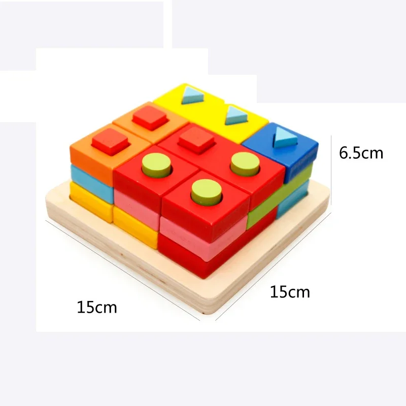 Babyspeelgoed Geometrische houten blokken Vorm geassembleerd bord Montessori Onderwijs Leunend onderwijs Bouwen Hakblok Wedstrijdspeelgoed