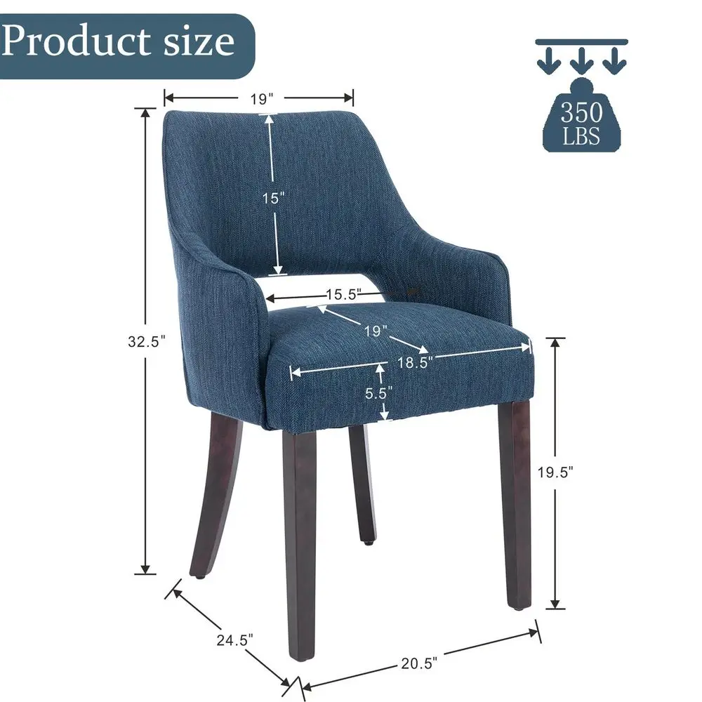 

Chairs Set of 4 Linen holstered Accent Kitchen Chair with Hollow Back Padded Seat Wood Legs for Restaurant Home Decor, Navy