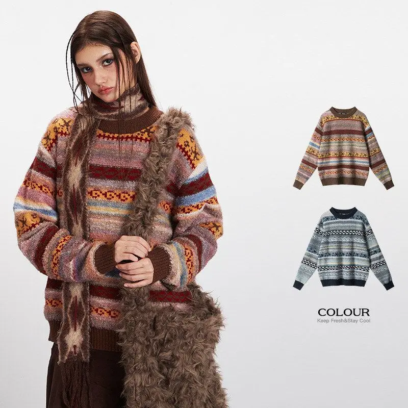 

HeyHenry свободный крой круглый трикотажный свитер ex винтажный длинный свек повседневная осенне-зимняя одежда для пар