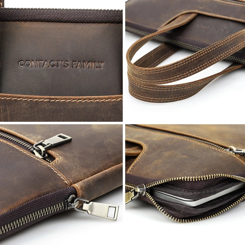 Men Briefcase Genuine Leather Laptop Sleeve Case Bag for 15" 16" Macbook Pro Computer Handbag Luxury 15.6 Inch Notebook Bag Tote