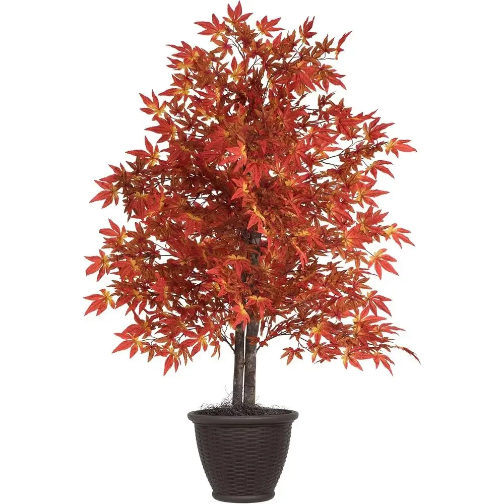 

4-Foot Artificial Orange Maple in Brown Plastic Pot for Indoor Use