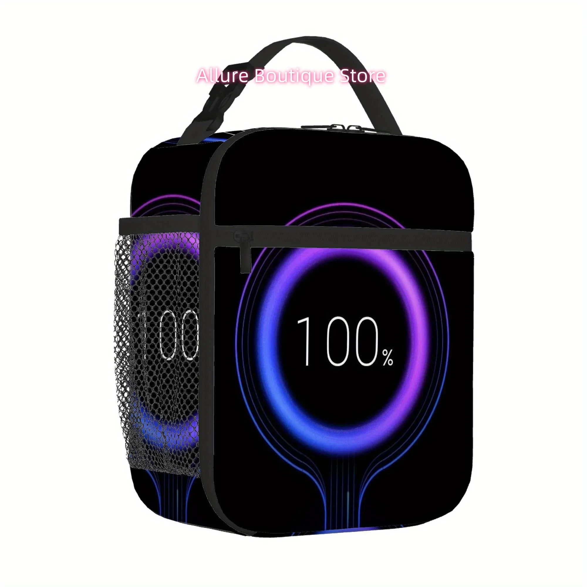 1pc Portable Insulated Thermal Bag - Reusable, No-Food Contact, Ideal for Home, Office, Restaurant Use, Black with Blue & Purple